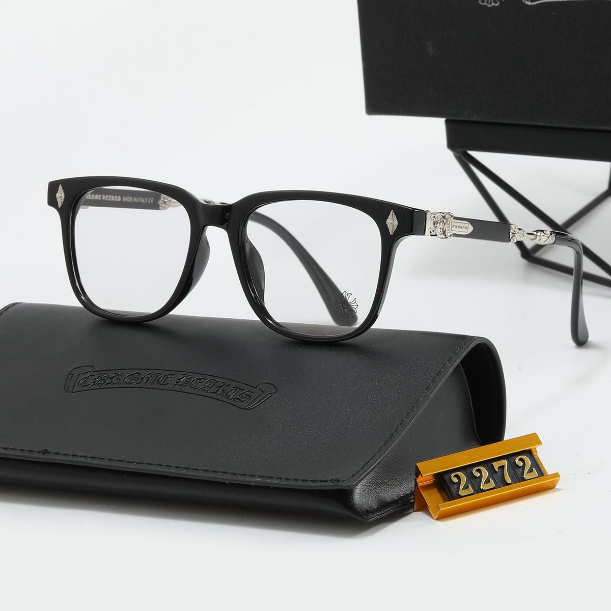 Chrome heart glasses - black & silver badges