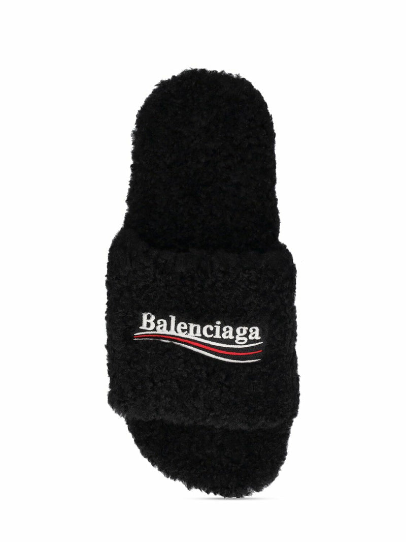 BALENCIAGA BLACK FURRY SLIDE SANDALS