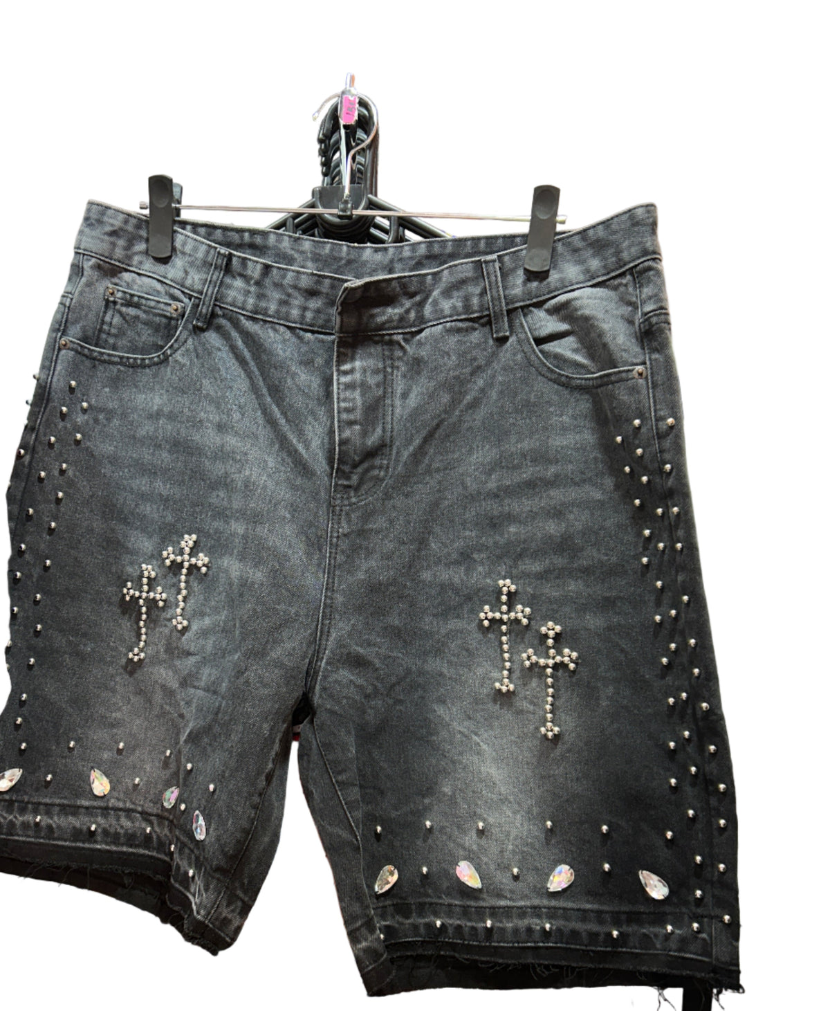 Rhinestone cross denim jorts