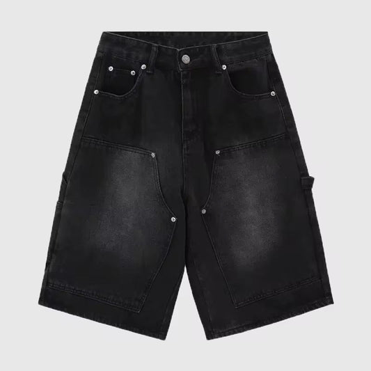 Black baggy denim jorts