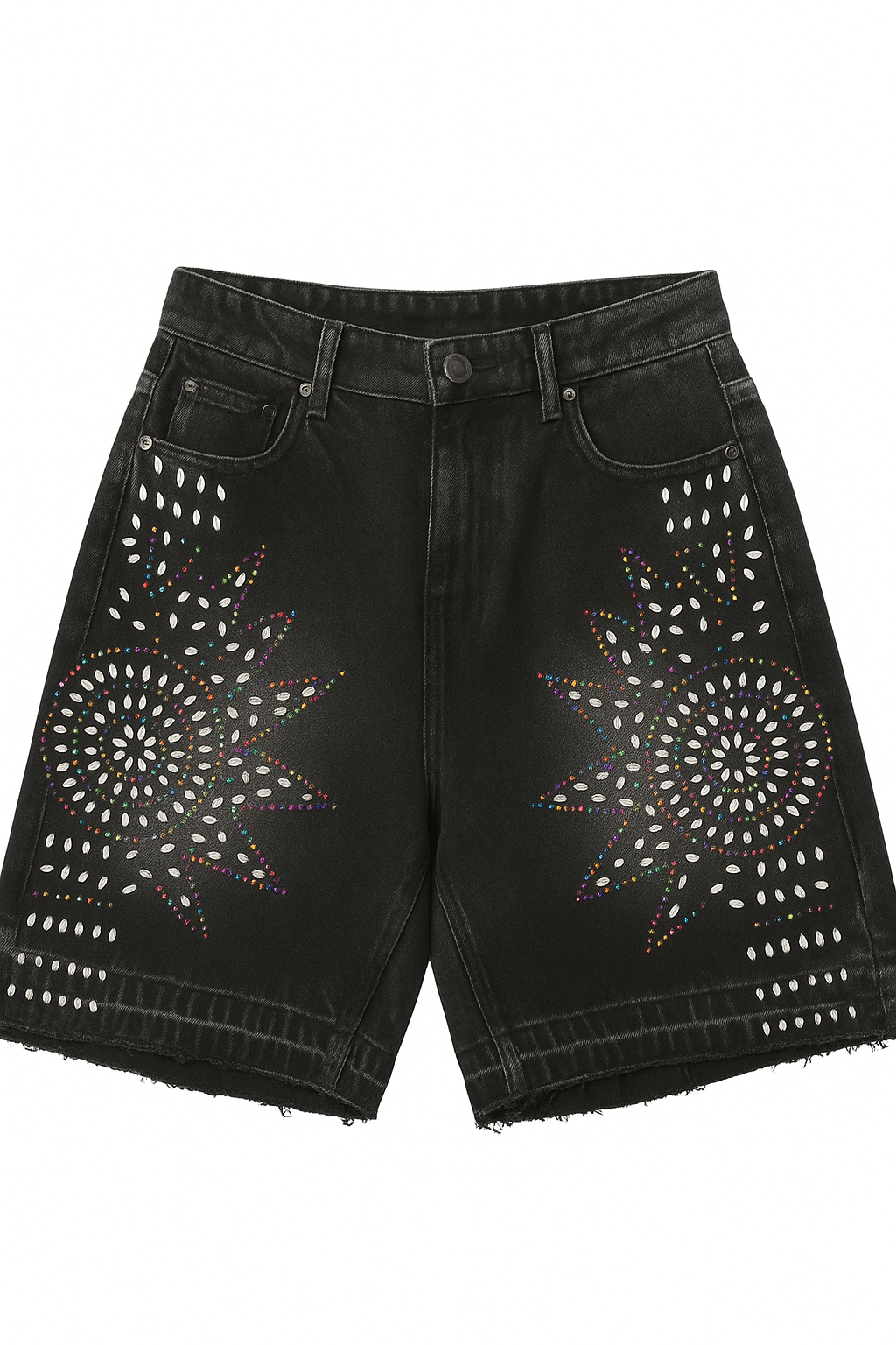 Rhinestone patterned denim jorts