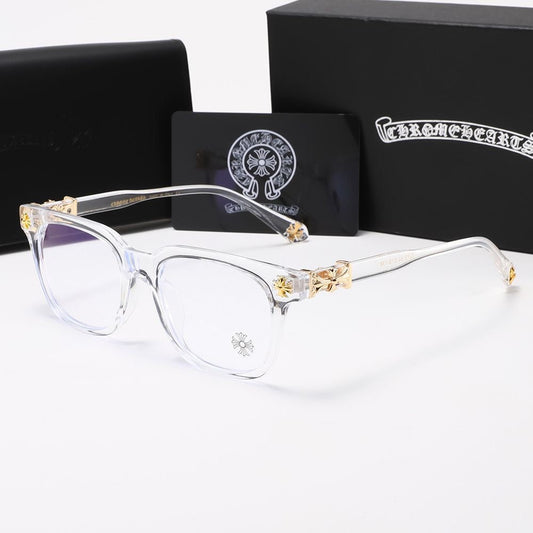Chrome heart glasses - clear & gold badges